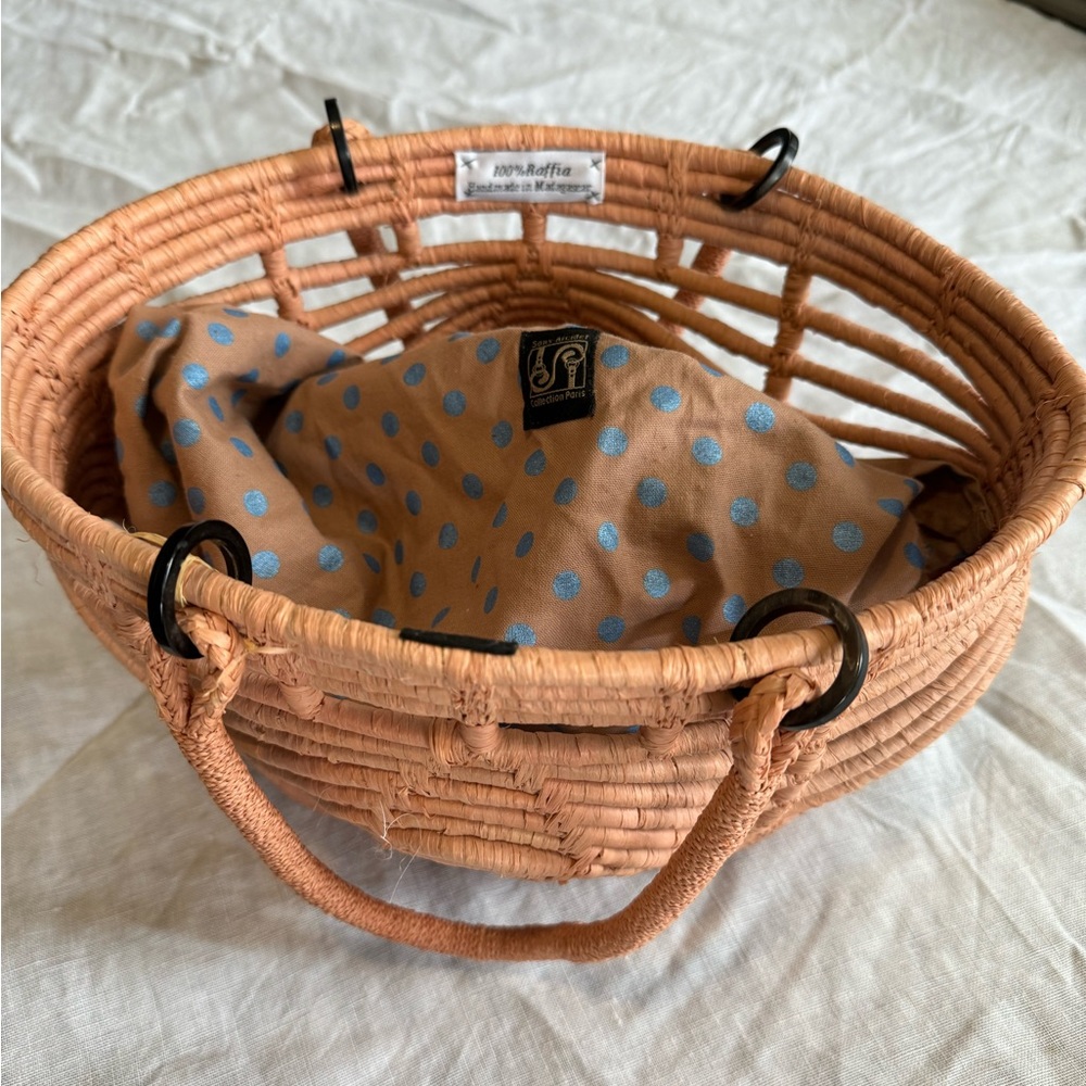 New Sans-Arcidet Collection Designer peach  Raffia Woven Basket Bag